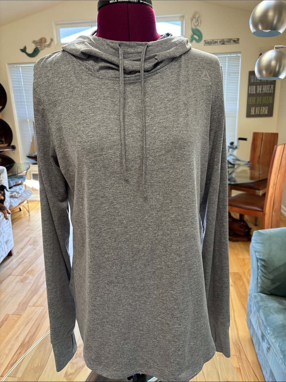 Reebok Ladies Gray Crewneck Hoodie Pullover